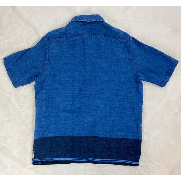 Calvin Klein Mens Shirt Small Button Down Linen Short Sleeve Blue Color Block - Picture 6 of 6